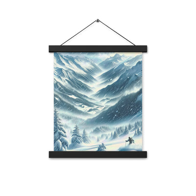 Alpine Wildnis im Wintersturm mit Skifahrer, verschneite Landschaft - Premium Poster mit Aufhängung klettern ski xxx yyy zzz 27.9 x 35.6 cm