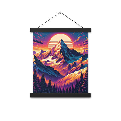 Lebendiger Alpen-Sonnenuntergang, schneebedeckte Gipfel in warmen Tönen - Premium Poster mit Aufhängung berge xxx yyy zzz 27.9 x 35.6 cm