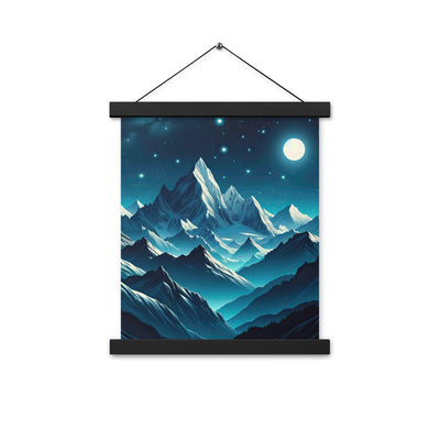 Sternenklare Nacht über den Alpen, Vollmondschein auf Schneegipfeln - Premium Poster mit Aufhängung berge xxx yyy zzz 27.9 x 35.6 cm
