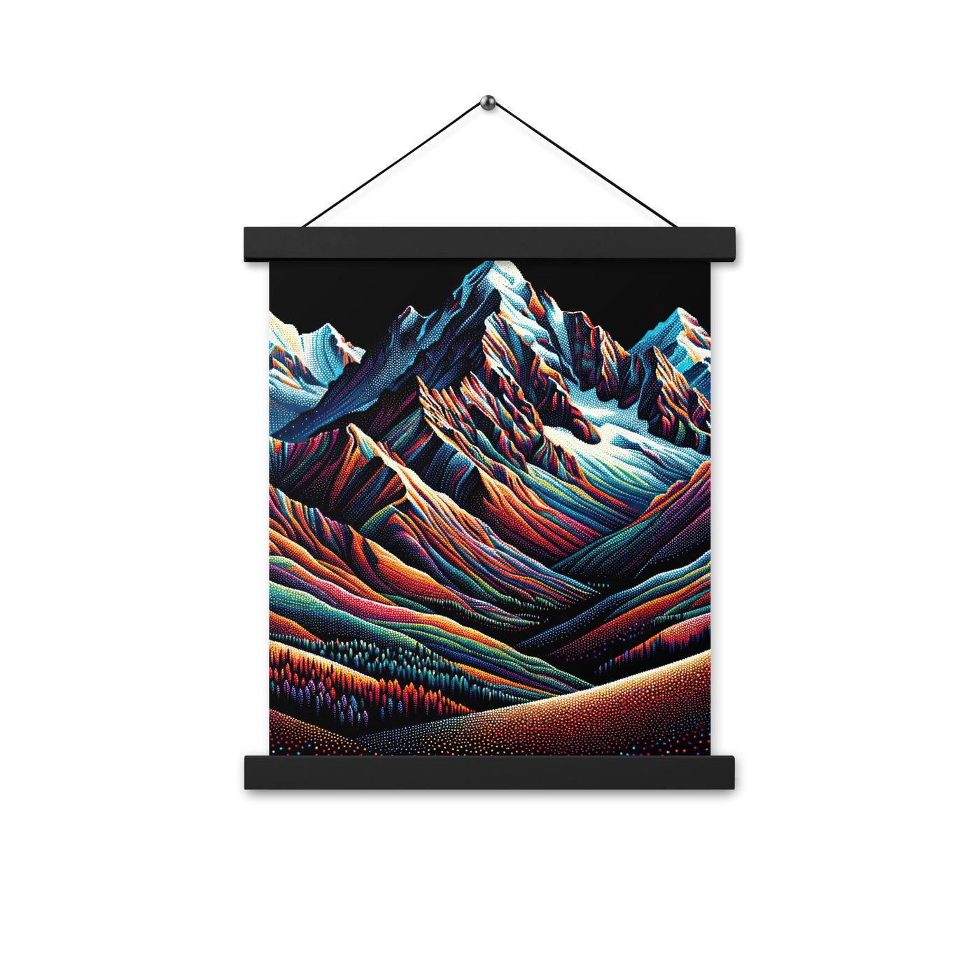 Pointillistische Darstellung der Alpen, Farbpunkte formen die Landschaft - Premium Poster mit Aufhängung berge xxx yyy zzz 27.9 x 35.6 cm