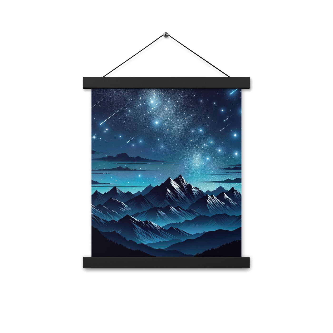 Alpen unter Sternenhimmel mit glitzernden Sternen und Meteoren - Premium Poster mit Aufhängung berge xxx yyy zzz 27.9 x 35.6 cm