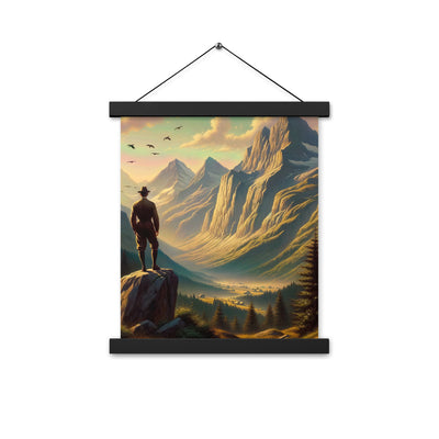 Ölgemälde eines Schweizer Wanderers in den Alpen bei goldenem Sonnenlicht - Premium Poster mit Aufhängung wandern xxx yyy zzz 27.9 x 35.6 cm