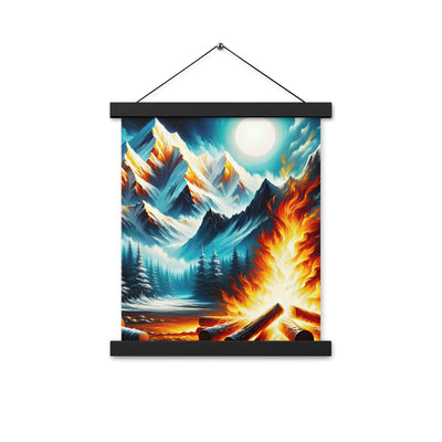 Ölgemälde von Feuer und Eis: Lagerfeuer und Alpen im Kontrast, warme Flammen - Premium Poster mit Aufhängung camping xxx yyy zzz 27.9 x 35.6 cm