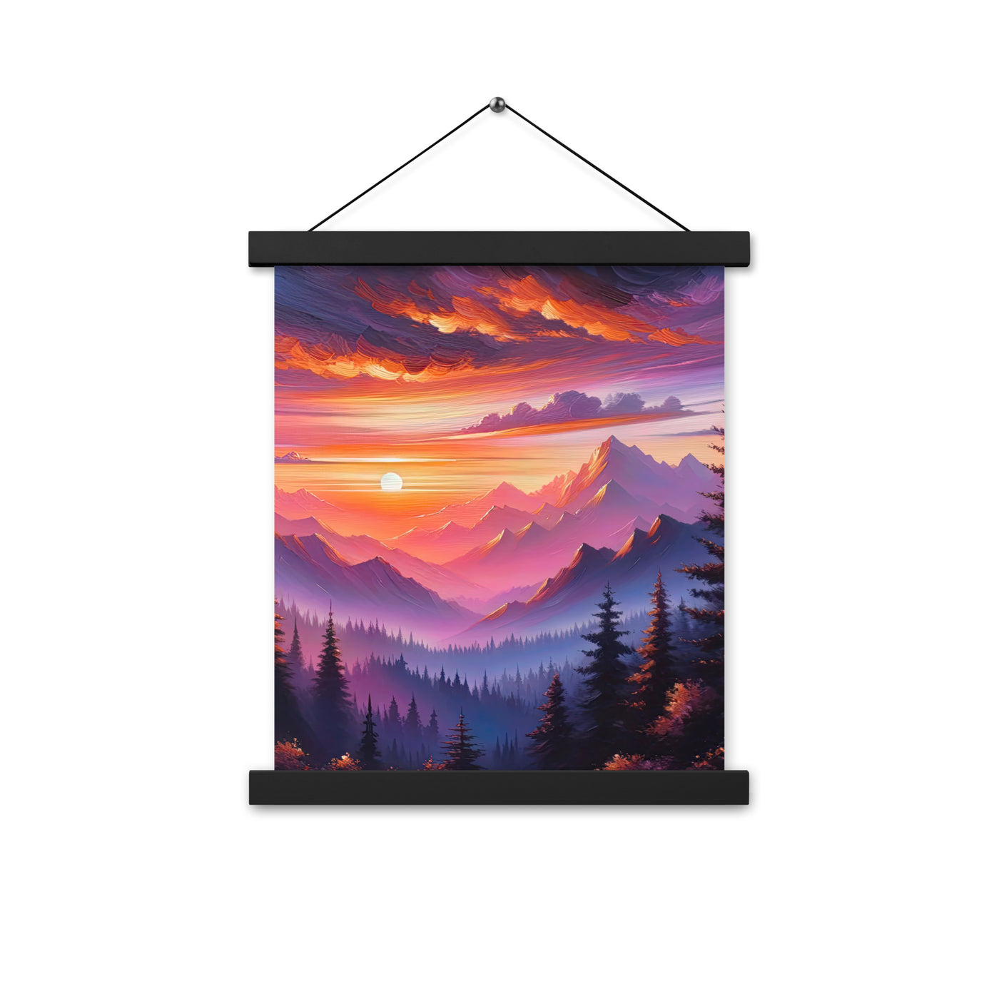 Ölgemälde der Alpenlandschaft im ätherischen Sonnenuntergang, himmlische Farbtöne - Premium Poster mit Aufhängung berge xxx yyy zzz 27.9 x 35.6 cm