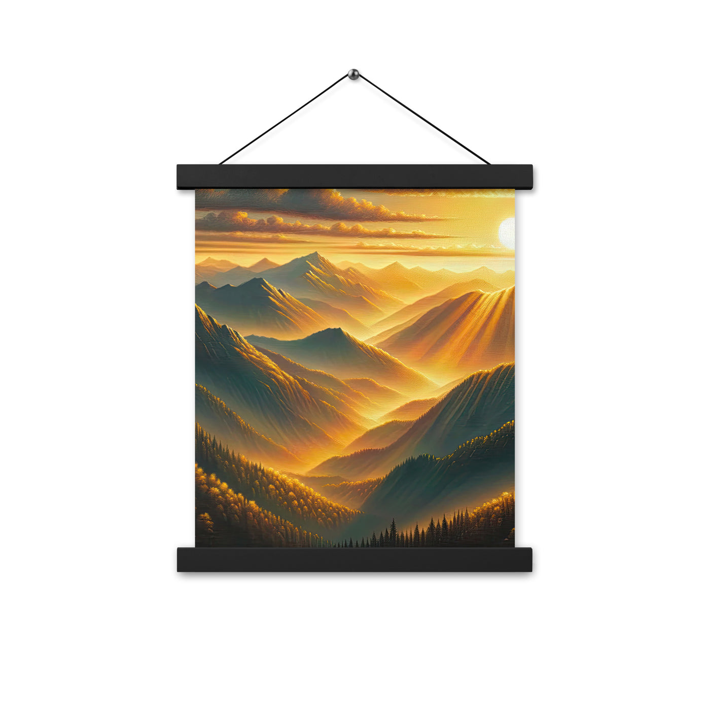 Ölgemälde der Berge in der goldenen Stunde, Sonnenuntergang über warmer Landschaft - Premium Poster mit Aufhängung berge xxx yyy zzz 27.9 x 35.6 cm