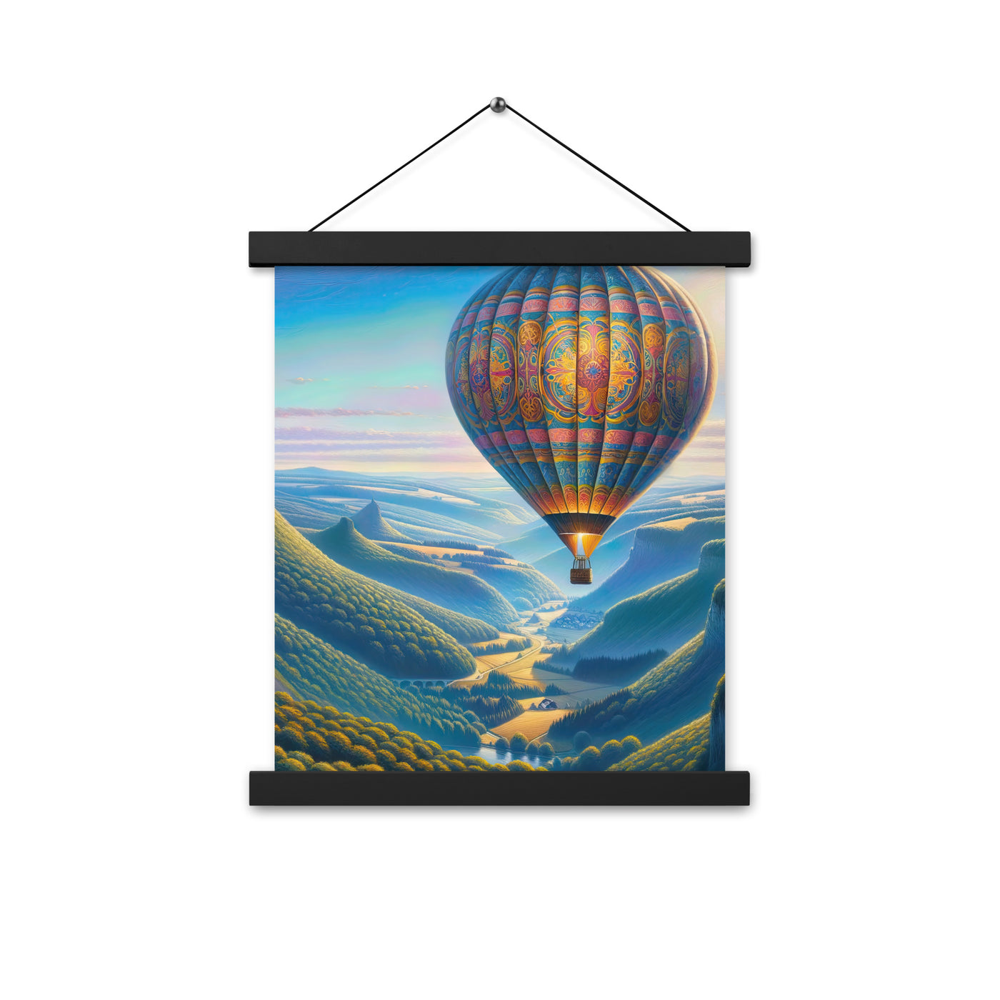Ölgemälde einer ruhigen Szene mit verziertem Heißluftballon - Premium Poster mit Aufhängung berge xxx yyy zzz 27.9 x 35.6 cm