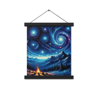 Sternennacht über den Alpen inspiriertes Ölgemälde, mystischer Nachthimmel in Blau - Premium Poster mit Aufhängung camping xxx yyy zzz 27.9 x 35.6 cm