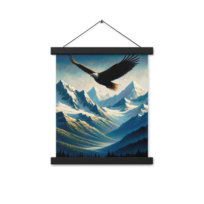 Ölgemälde eines Adlers vor schneebedeckten Bergsilhouetten - Premium Poster mit Aufhängung berge xxx yyy zzz 27.9 x 35.6 cm