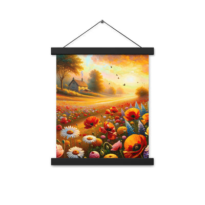Ölgemälde eines Blumenfeldes im Sonnenuntergang, leuchtende Farbpalette - Premium Poster mit Aufhängung camping xxx yyy zzz 27.9 x 35.6 cm