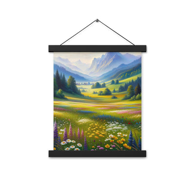 Ölgemälde einer Almwiese, Meer aus Wildblumen in Gelb- und Lilatönen - Premium Poster mit Aufhängung berge xxx yyy zzz 27.9 x 35.6 cm