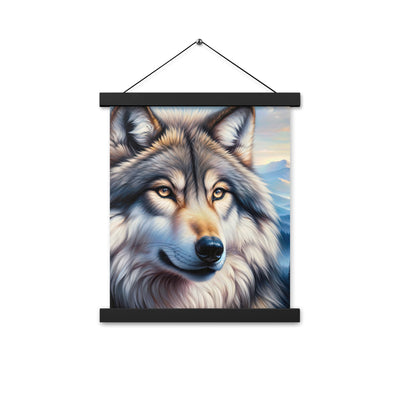 Ölgemäldeporträt eines majestätischen Wolfes mit intensiven Augen in der Berglandschaft (AN) - Premium Poster mit Aufhängung xxx yyy zzz 27.9 x 35.6 cm