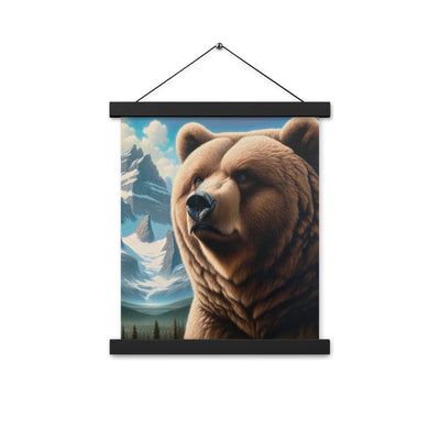 Realistisches Ölgemälde eines männlichen Bären in den Bergen mit Fokus auf Stärke und Schärfe - Enhanced Matte Paper Poster With Hanger camping xxx yyy zzz 27.9 x 35.6 cm