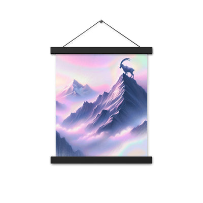 Pastellzeichnung der Alpen im Morgengrauen mit Steinbock in Rosa- und Lavendeltönen - Premium Poster mit Aufhängung berge xxx yyy zzz 27.9 x 35.6 cm