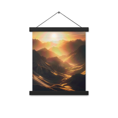 Foto der goldenen Stunde in den Bergen mit warmem Schein über zerklüftetem Gelände - Premium Poster mit Aufhängung berge xxx yyy zzz 27.9 x 35.6 cm