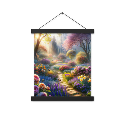 Foto einer Gartenszene im Frühling mit Weg durch blühende Rosen und Veilchen - Premium Poster mit Aufhängung camping xxx yyy zzz 27.9 x 35.6 cm