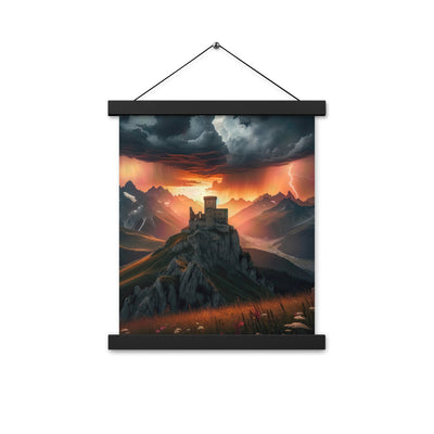 Foto einer Alpenburg bei stürmischem Sonnenuntergang, dramatische Wolken und Sonnenstrahlen - Enhanced Matte Paper Poster With Hanger berge xxx yyy zzz 27.9 x 35.6 cm