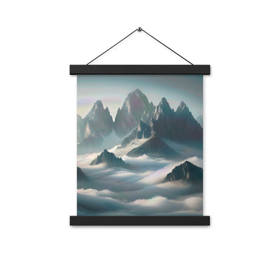 Foto eines nebligen Alpenmorgens, scharfe Gipfel ragen aus dem Nebel - Premium Poster mit Aufhängung berge xxx yyy zzz 27.9 x 35.6 cm