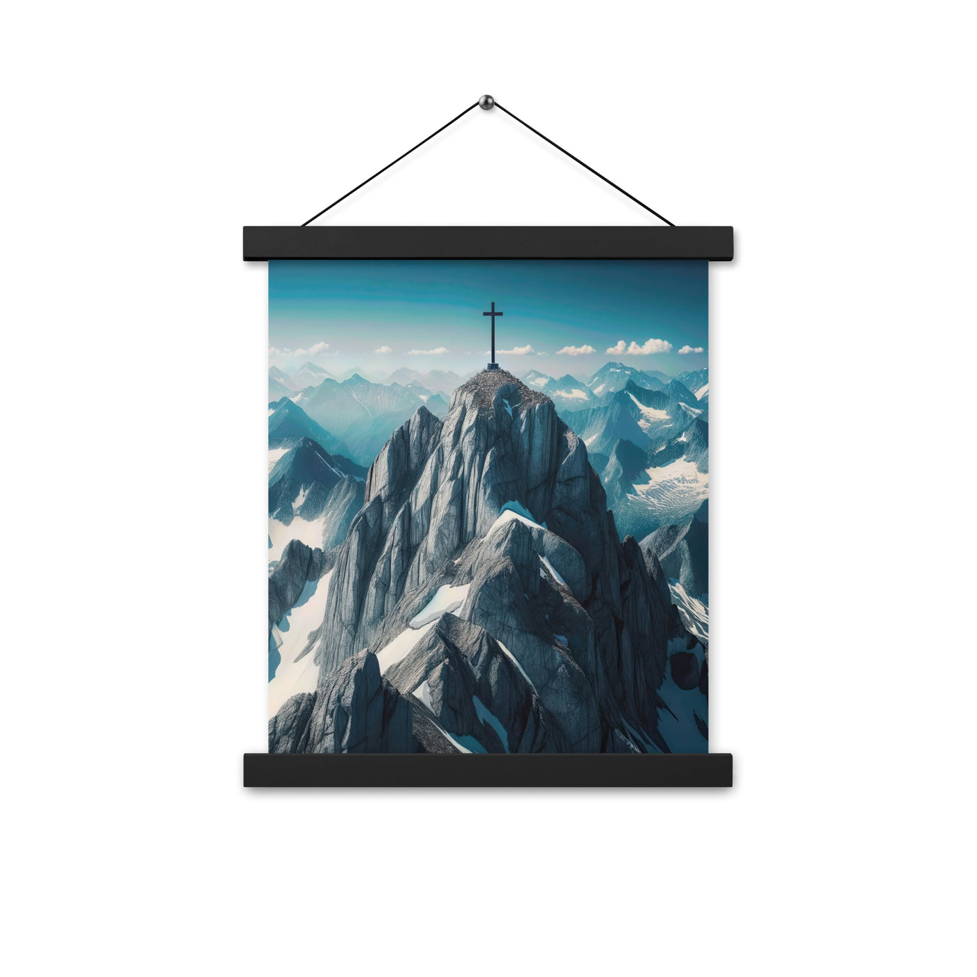 Foto der Alpen mit Gipfelkreuz an einem klaren Tag, schneebedeckte Spitzen vor blauem Himmel - Enhanced Matte Paper Poster With Hanger berge xxx yyy zzz 27.9 x 35.6 cm