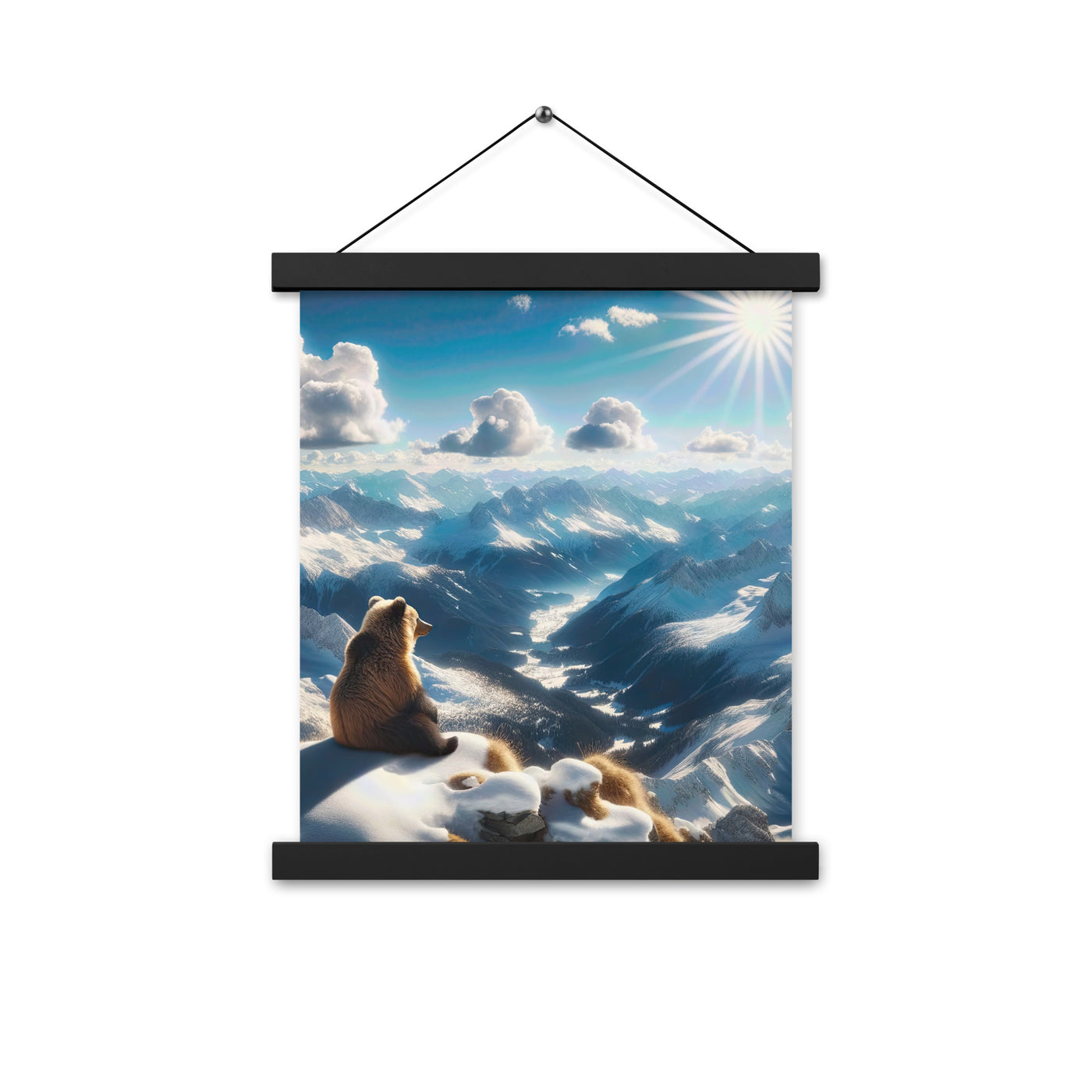 Foto der Alpen im Winter mit Bären auf dem Gipfel, glitzernder Neuschnee unter der Sonne - Premium Poster mit Aufhängung camping xxx yyy zzz 27.9 x 35.6 cm