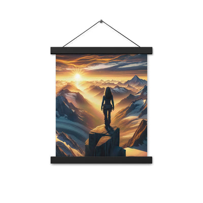 Fotorealistische Darstellung der Alpen bei Sonnenaufgang, Wanderin unter einem gold-purpurnen Himmel - Enhanced Matte Paper Poster With wandern xxx yyy zzz 27.9 x 35.6 cm