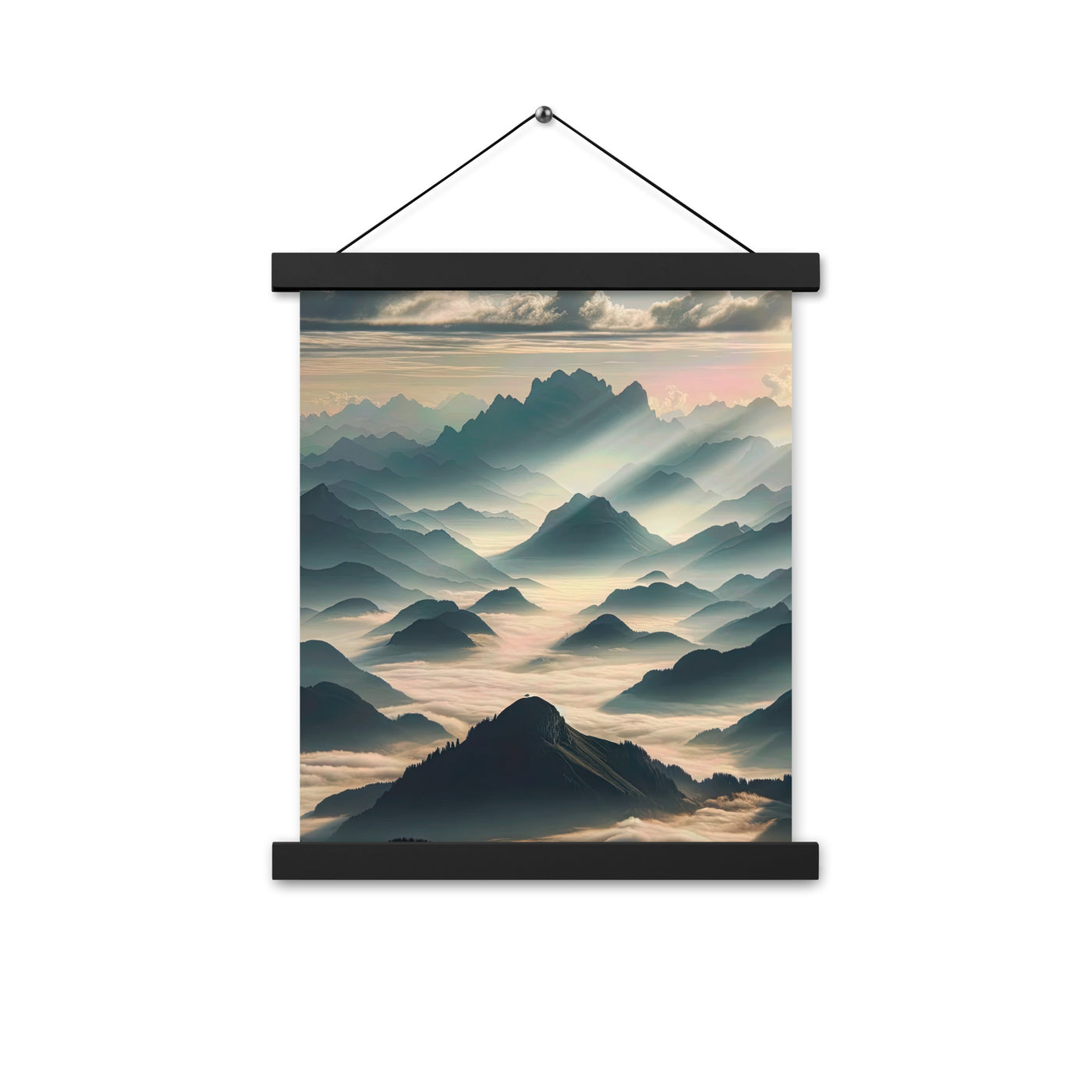 Foto der Alpen im Morgennebel, majestätische Gipfel ragen aus dem Nebel - Premium Poster mit Aufhängung berge xxx yyy zzz 27.9 x 35.6 cm