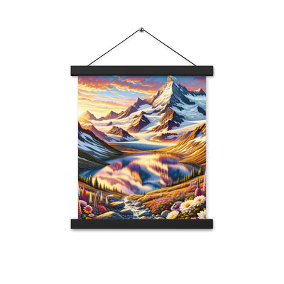 Quadratische Illustration der Alpen mit schneebedeckten Gipfeln und Wildblumen - Premium Poster mit Aufhängung berge xxx yyy zzz 27.9 x 35.6 cm