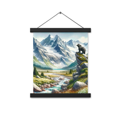 Aquarellmalerei eines Bären und der sommerlichen Alpenschönheit mit schneebedeckten Ketten - Enhanced Matte Paper Poster With Hanger camping xxx yyy zzz 27.9 x 35.6 cm