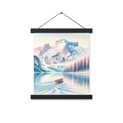 Aquarell eines klaren Alpenmorgens, Boot auf Bergsee in Pastelltönen - Premium Poster mit Aufhängung berge xxx yyy zzz 27.9 x 35.6 cm