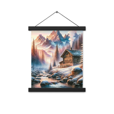 Aquarell einer Alpenszene im Morgengrauen, Haus in den Bergen - Premium Poster mit Aufhängung berge xxx yyy zzz 27.9 x 35.6 cm