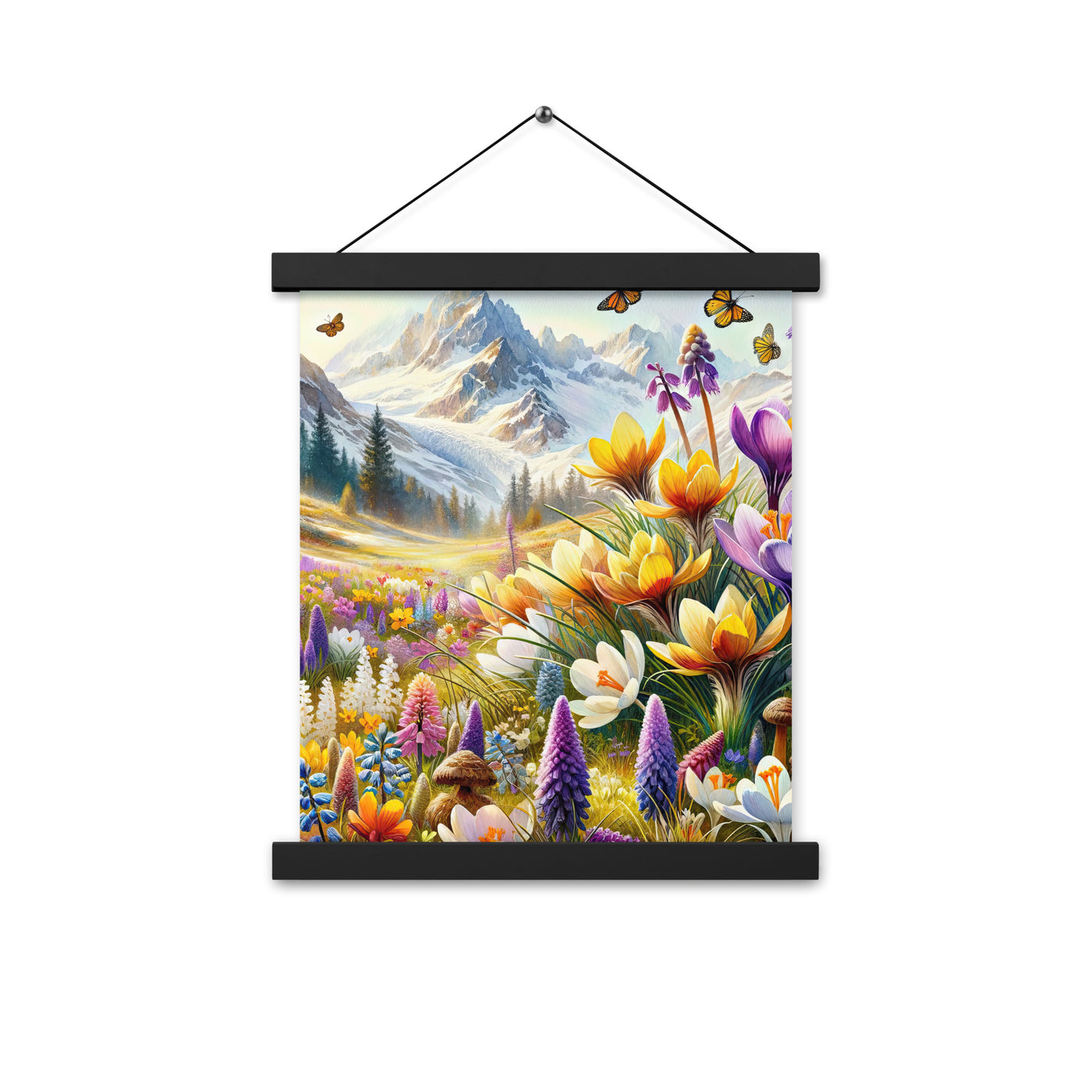 Aquarell einer ruhigen Almwiese, farbenfrohe Bergblumen in den Alpen - Premium Poster mit Aufhängung berge xxx yyy zzz 27.9 x 35.6 cm