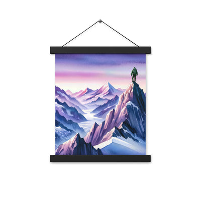 Aquarell eines Bergsteigers auf einem Alpengipfel in der Abenddämmerung - Premium Poster mit Aufhängung wandern xxx yyy zzz 27.9 x 35.6 cm