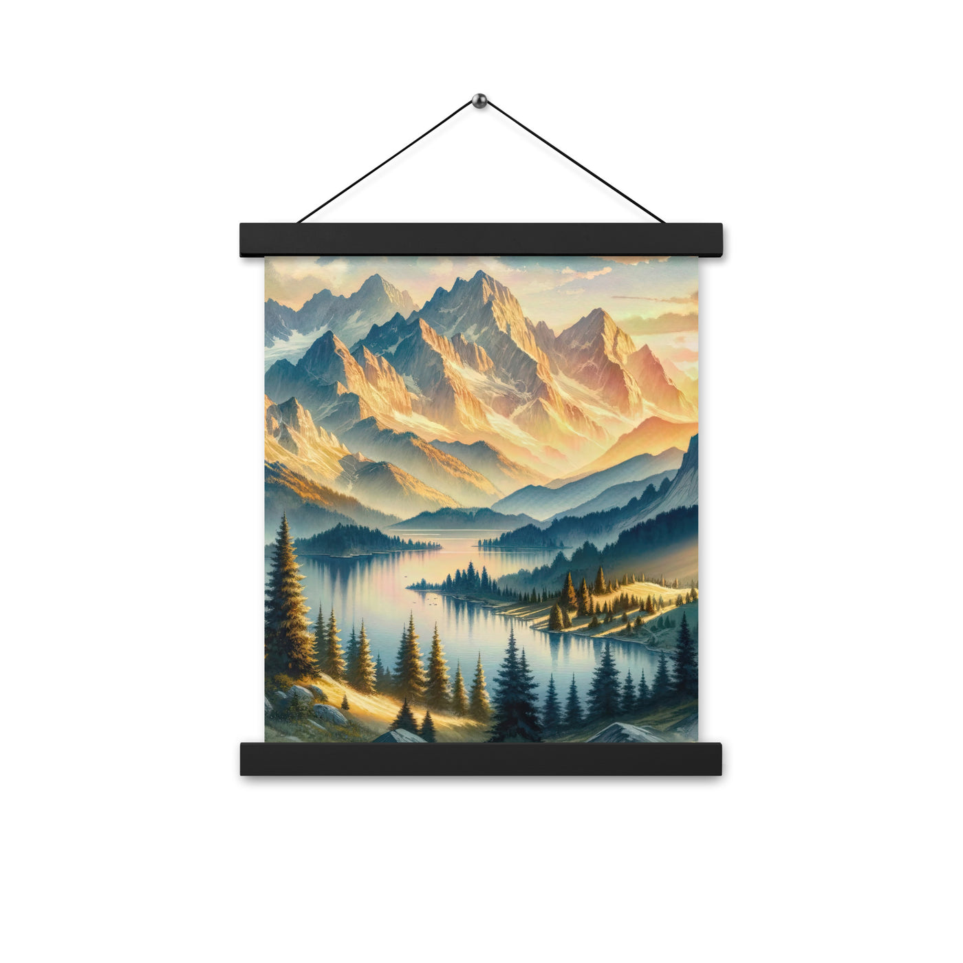 Aquarell der Alpenpracht bei Sonnenuntergang, Berge im goldenen Licht - Premium Poster mit Aufhängung berge xxx yyy zzz 27.9 x 35.6 cm