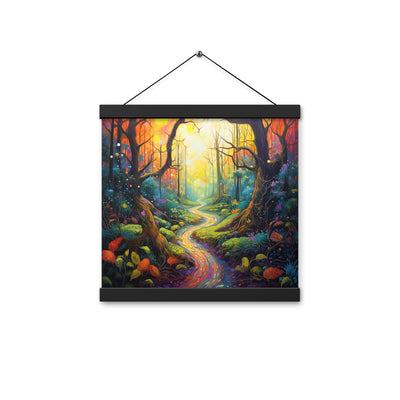 Wald und Wanderweg - Bunte, farbenfrohe Malerei - Premium Poster mit Aufhängung camping xxx 30.5 x 30.5 cm