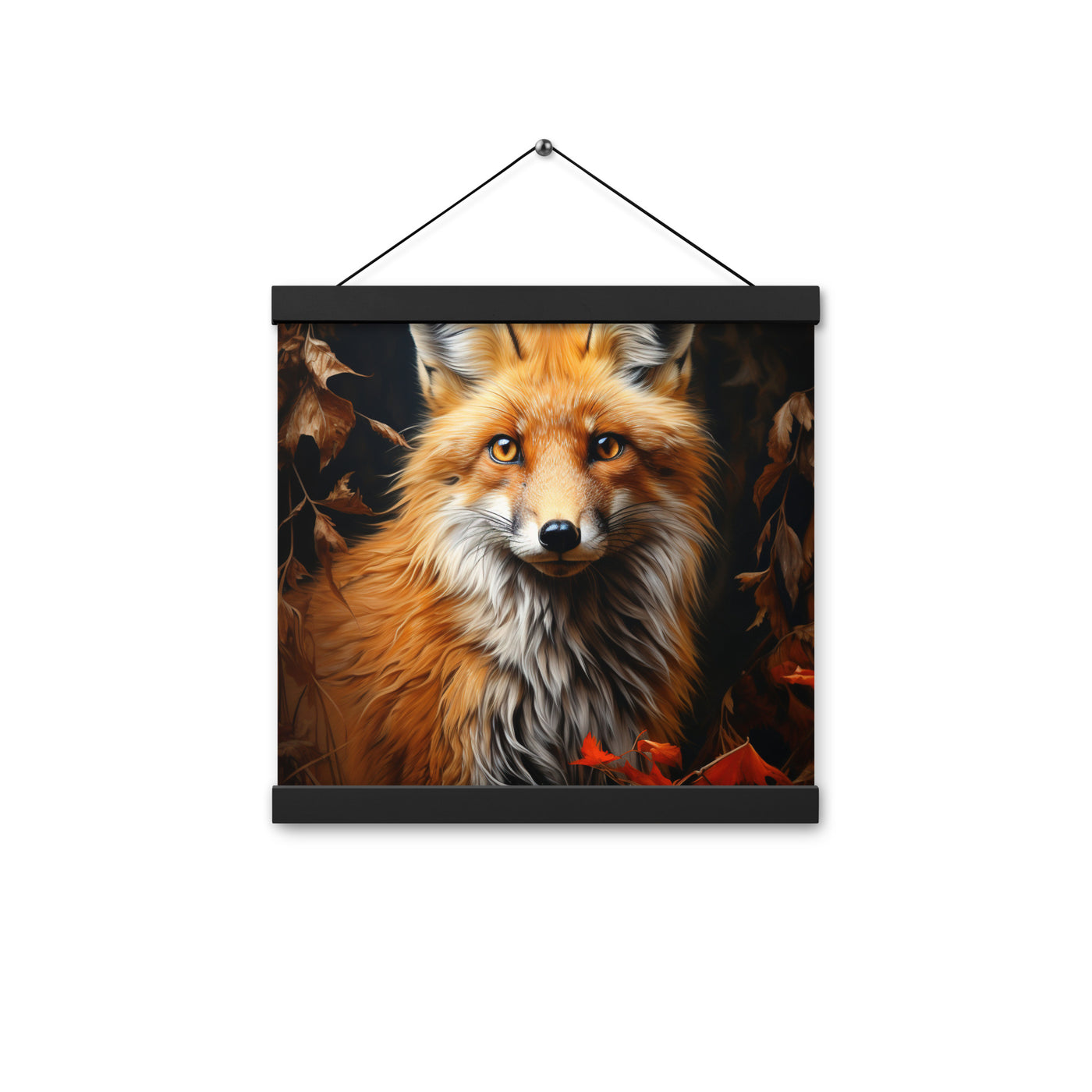 Fuchs Porträt und Herbstblätter - Malerei - Premium Poster mit Aufhängung camping xxx 30.5 x 30.5 cm