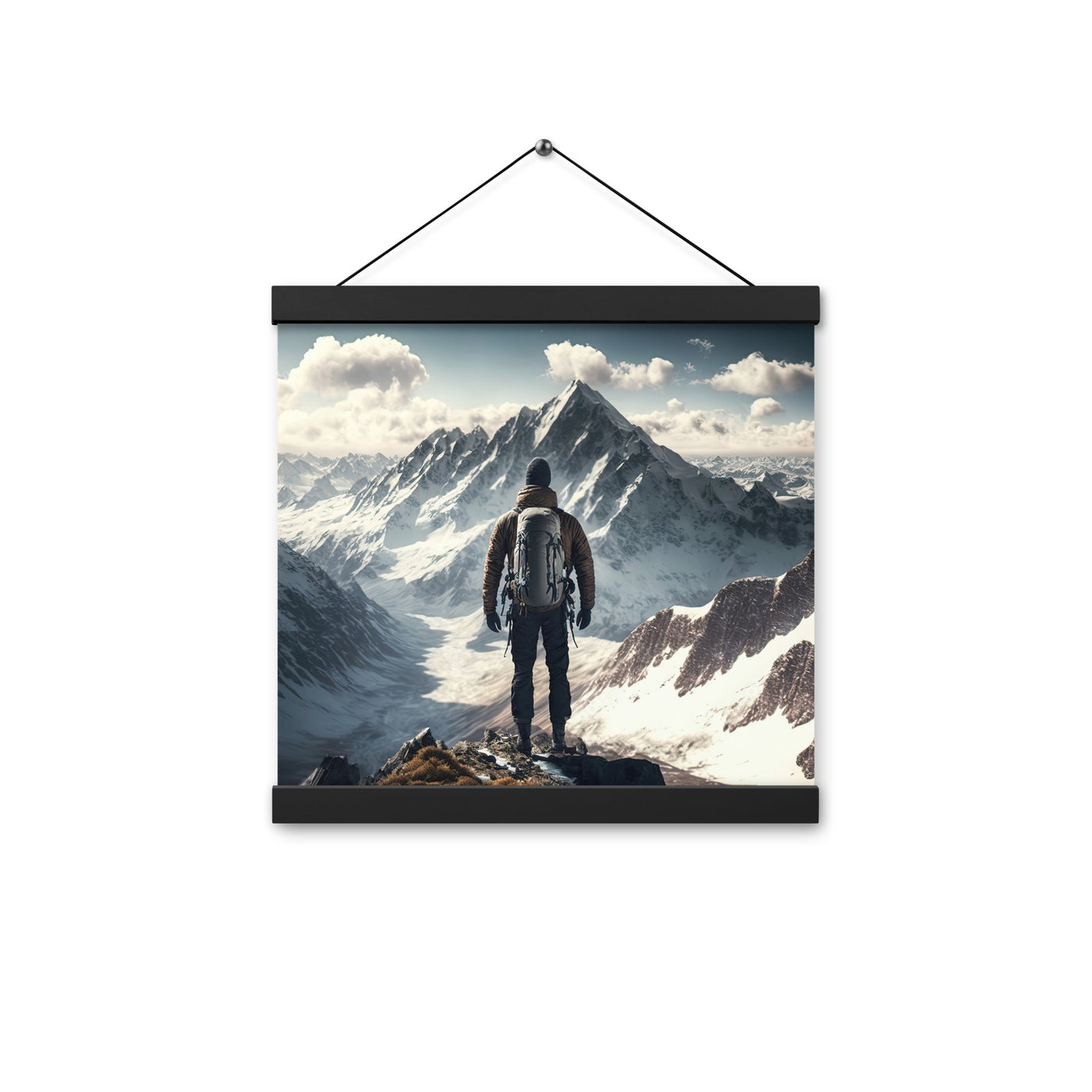 Wanderer auf Berg von hinten - Malerei - Premium Poster mit Aufhängung berge xxx Black 30.5 x 30.5 cm