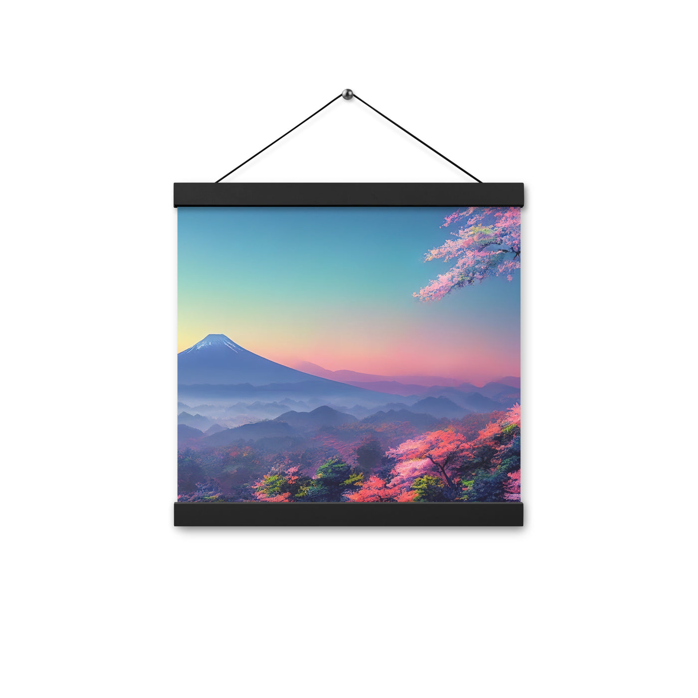 Berg und Wald mit pinken Bäumen - Landschaftsmalerei - Premium Poster mit Aufhängung berge xxx Black 30.5 x 30.5 cm