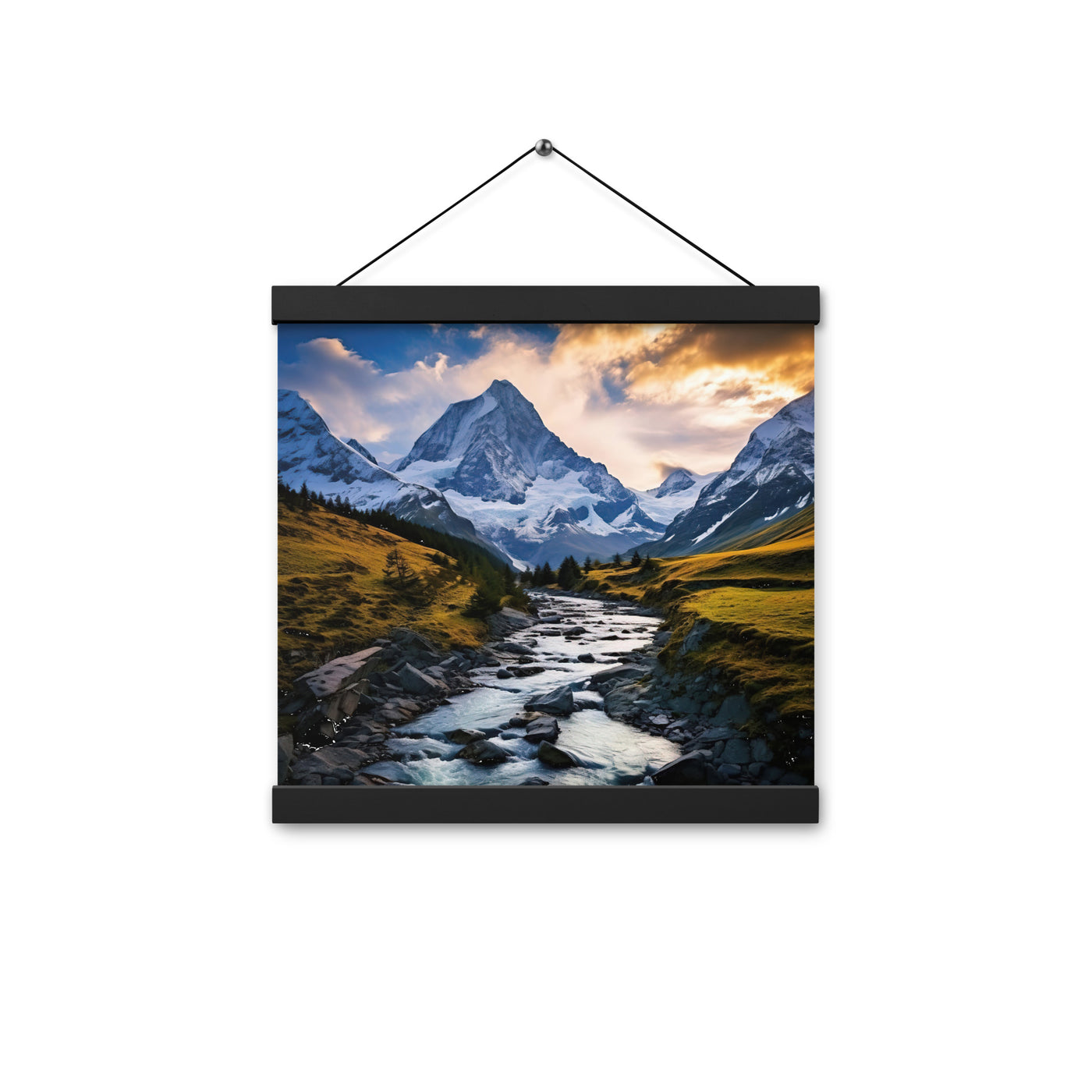 Berge und steiniger Bach - Epische Stimmung - Premium Poster mit Aufhängung berge xxx 30.5 x 30.5 cm