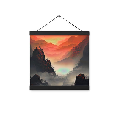 Gebirge, rote Farben und Nebel - Episches Kunstwerk - Premium Poster mit Aufhängung berge xxx 30.5 x 30.5 cm