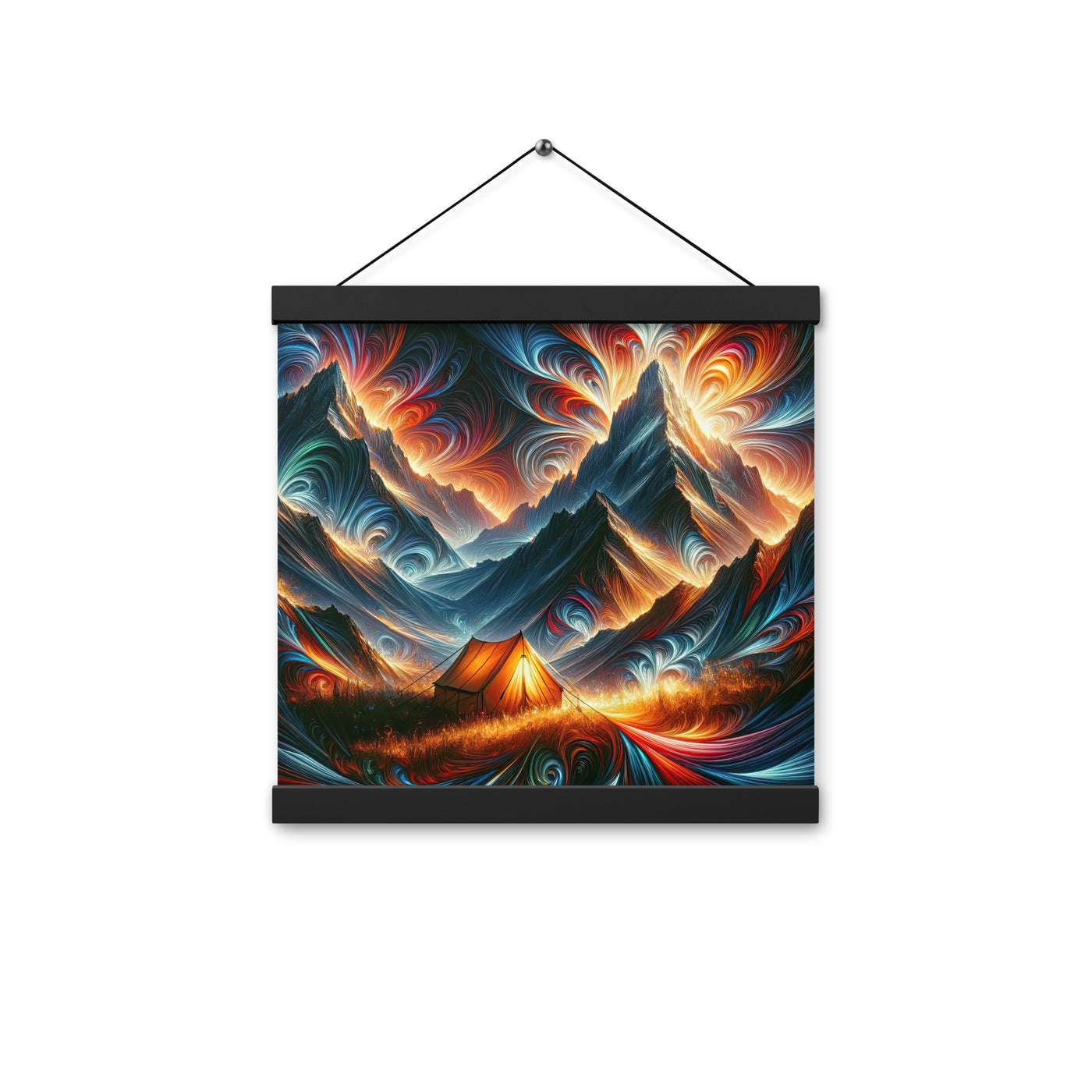 Abstrakte Kunst der Alpen, wo die Berge mit dynamischen Farben und Mustern pulsieren und eine Szene Energie schaffen - Enhanced Matte camping xxx yyy zzz 30.5 x 30.5 cm