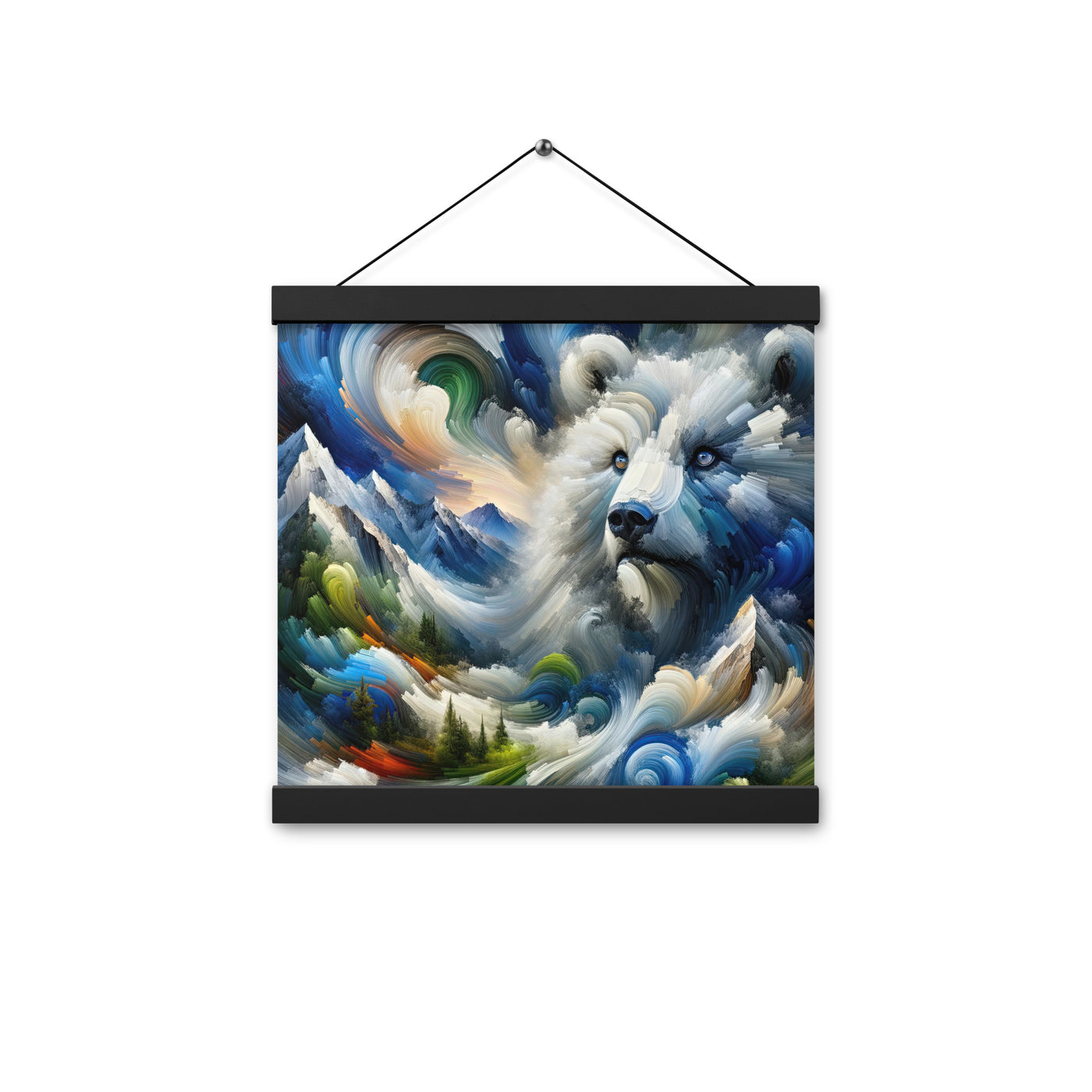 Abstrakte Alpen & Eisbär Kunst in dynamischen Farben - Premium Poster mit Aufhängung camping xxx yyy zzz 30.5 x 30.5 cm