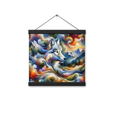 Abstraktes Alpen Gemälde: Wirbelnde Farben und Majestätischer Wolf, Silhouette (AN) - Premium Poster mit Aufhängung xxx yyy zzz 30.5 x 30.5 cm