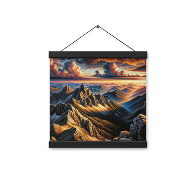 Alpen in Abenddämmerung: Acrylgemälde mit beleuchteten Berggipfeln - Premium Poster mit Aufhängung berge xxx yyy zzz 30.5 x 30.5 cm
