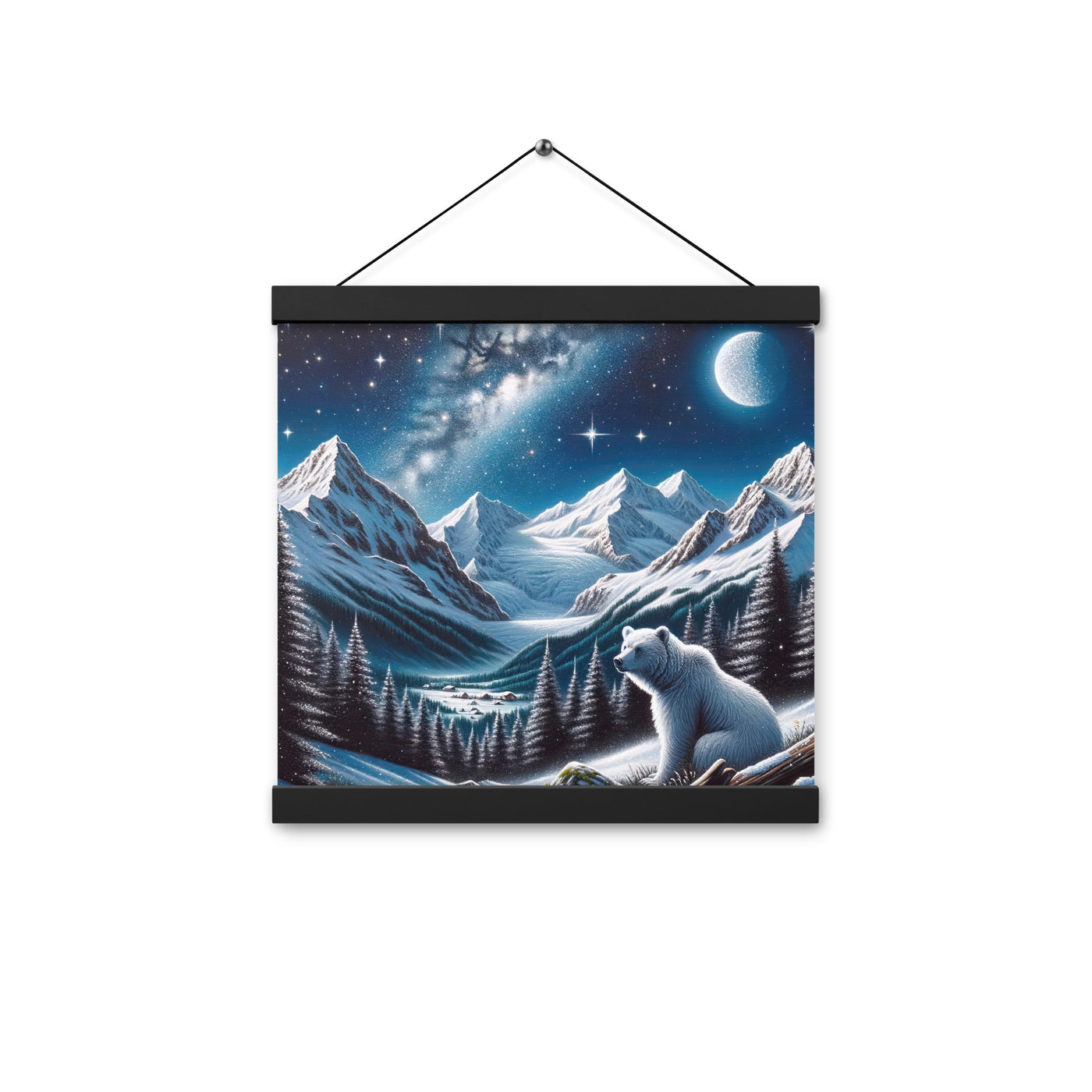 Sternennacht und Eisbär: Acrylgemälde mit Milchstraße, Alpen und schneebedeckte Gipfel - Premium Poster mit Aufhängung camping xxx yyy zzz 30.5 x 30.5 cm