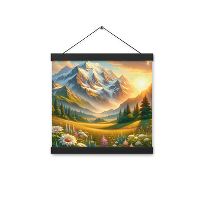 Heitere Alpenschönheit: Schneeberge und Wildblumenwiesen - Premium Poster mit Aufhängung berge xxx yyy zzz 30.5 x 30.5 cm