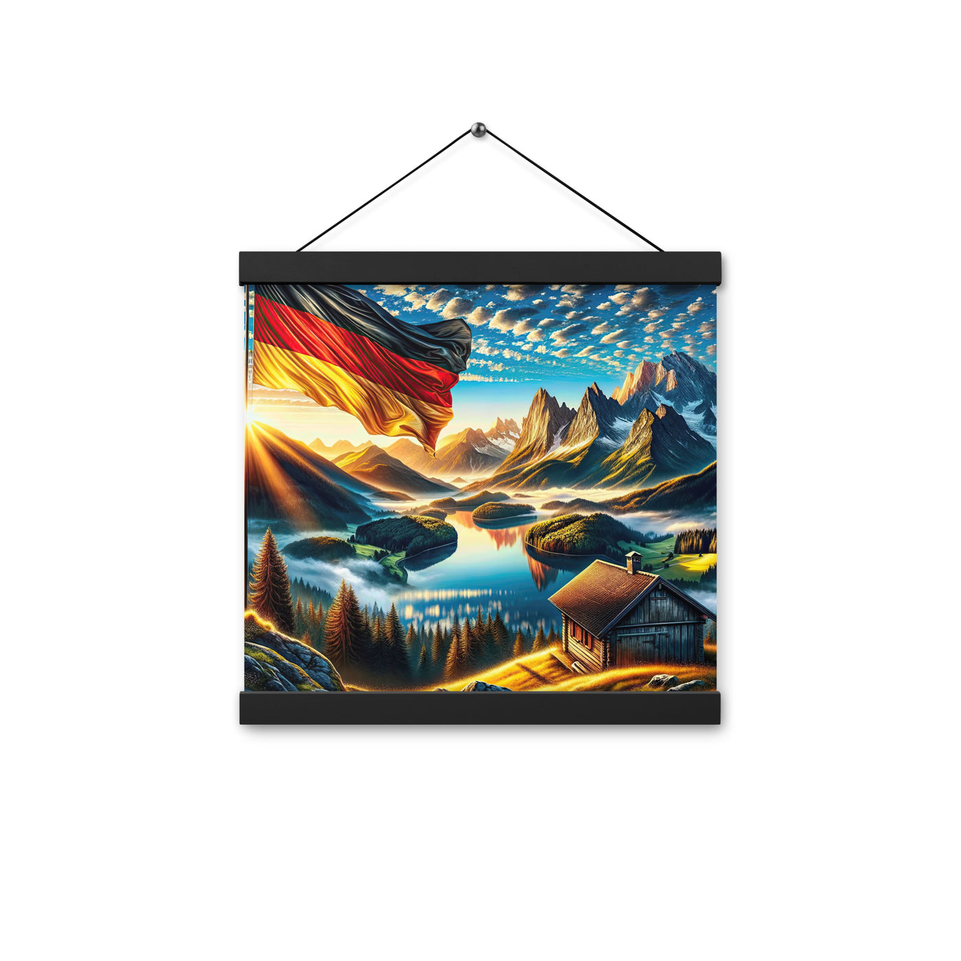Alpen Gebirge im Morgenlicht: Kunstwerk mit Deutsche Flagge - Premium Poster mit Aufhängung berge xxx yyy zzz 30.5 x 30.5 cm