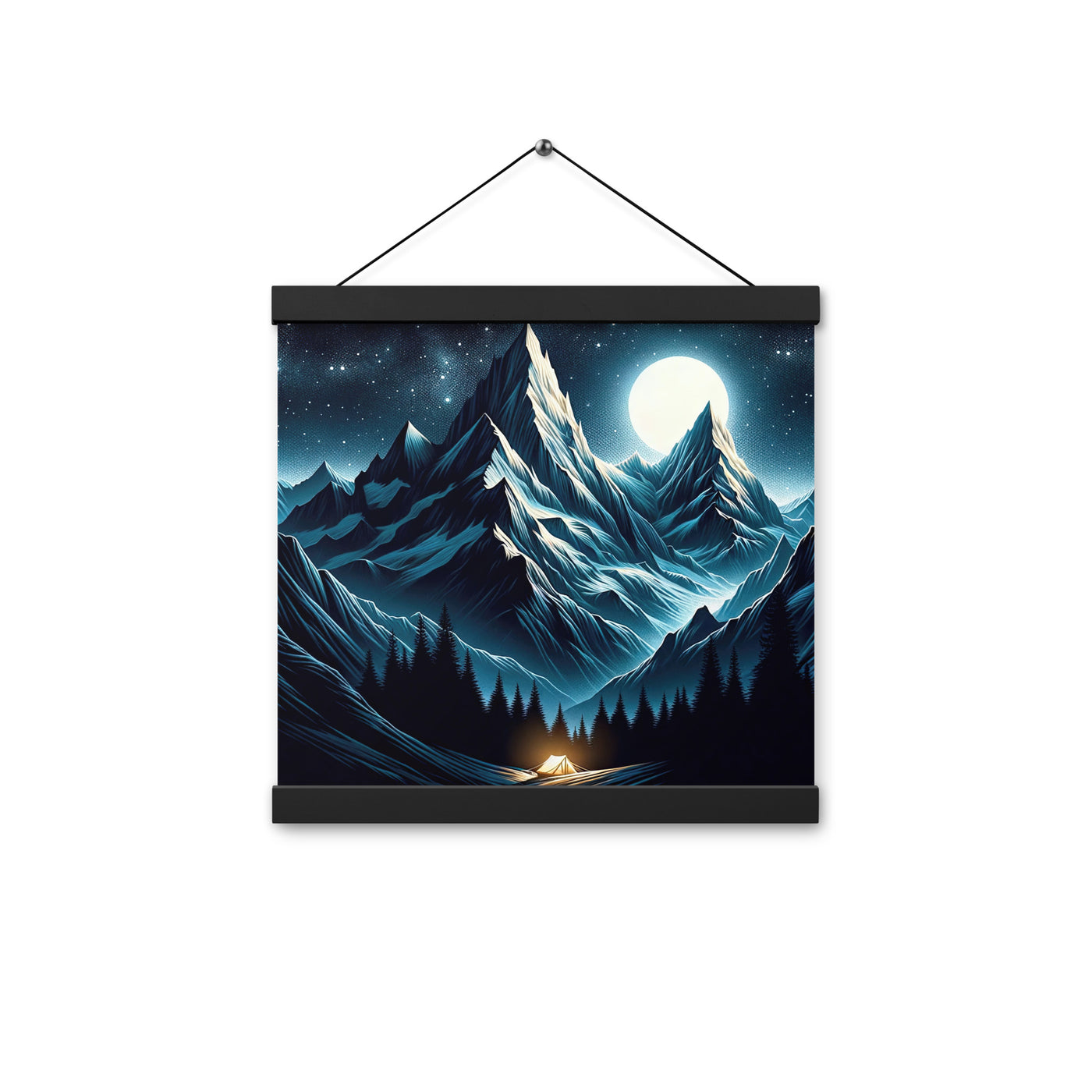 Alpennacht mit Zelt: Mondglanz auf Gipfeln und Tälern, sternenklarer Himmel - Premium Poster mit Aufhängung berge xxx yyy zzz 30.5 x 30.5 cm