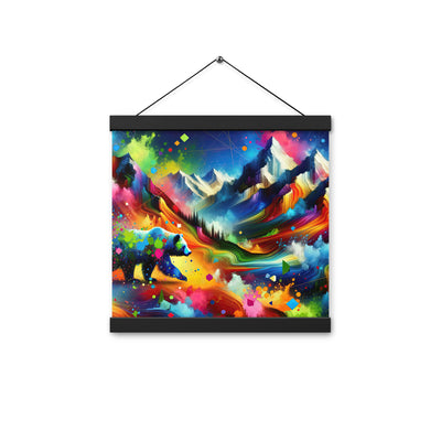 Neonfarbener Alpen Bär in abstrakten geometrischen Formen - Premium Poster mit Aufhängung camping xxx yyy zzz 30.5 x 30.5 cm