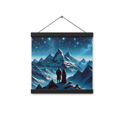 Alpenwinternacht: Digitale Kunst mit Wanderern in Bergen und Sternenhimmel - Premium Poster mit Aufhängung wandern xxx yyy zzz 30.5 x 30.5 cm