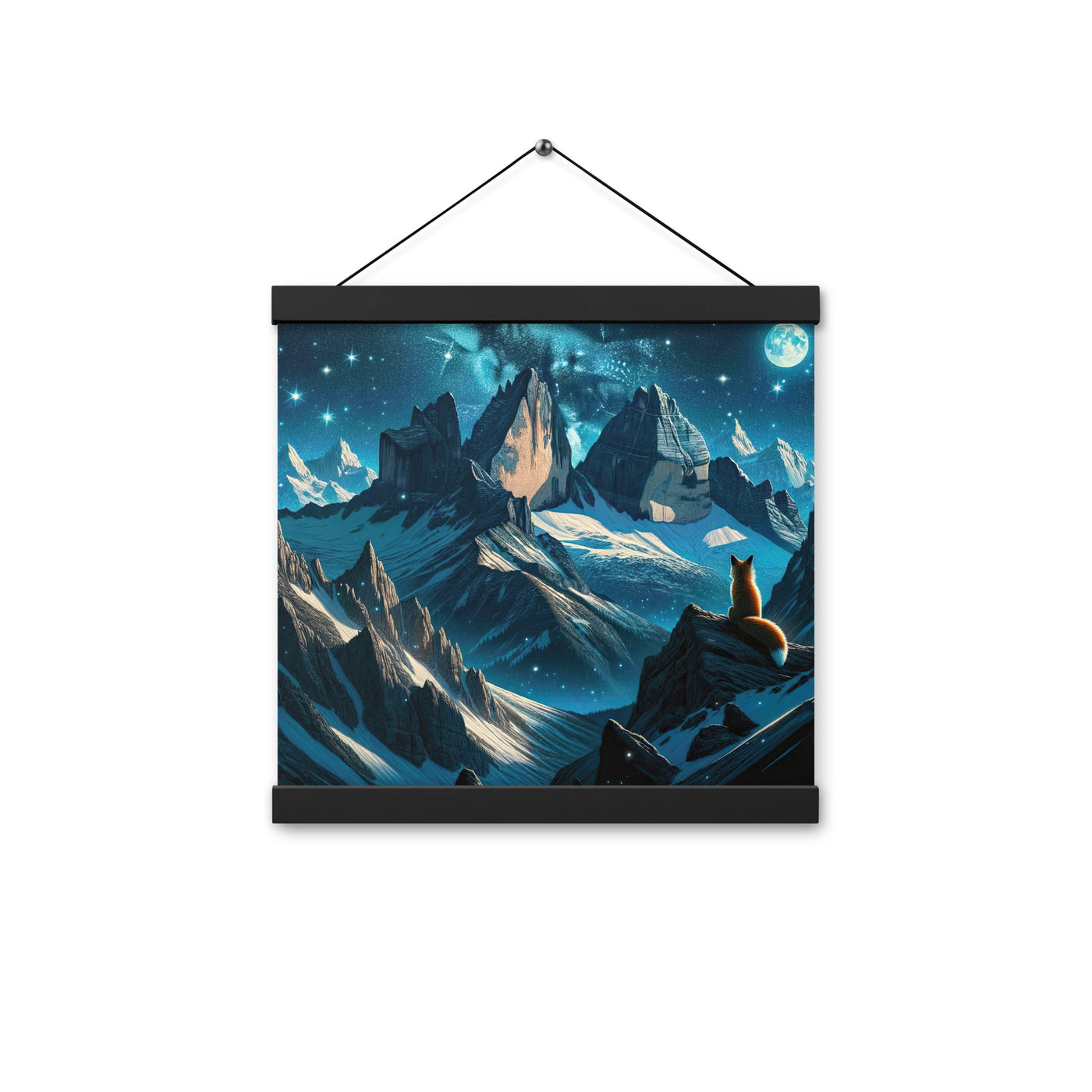 Fuchs in Alpennacht: Digitale Kunst der eisigen Berge im Mondlicht - Premium Poster mit Aufhängung camping xxx yyy zzz 30.5 x 30.5 cm
