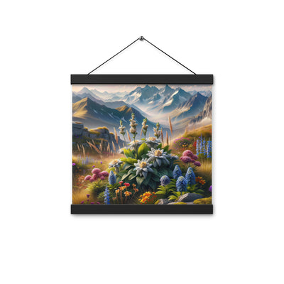 Alpine Flora: Digitales Kunstwerk mit lebendigen Blumen - Premium Poster mit Aufhängung berge xxx yyy zzz 30.5 x 30.5 cm